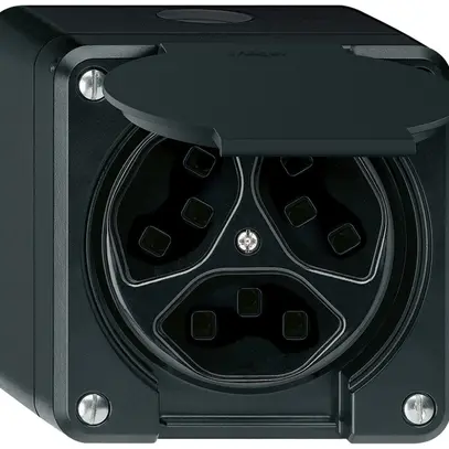 Prise AP Hager robusto, 3×T23, avec clapet Q, noir 