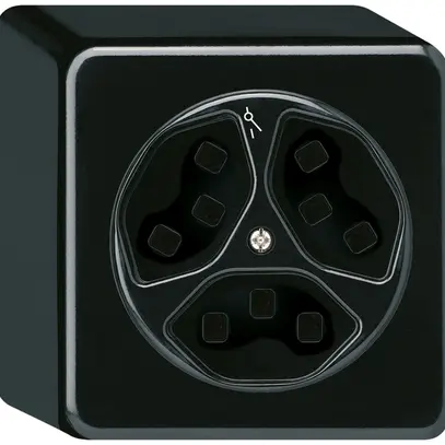 AP-Steckdose Hager basico 3×Typ 23 1×S Q schwarz 