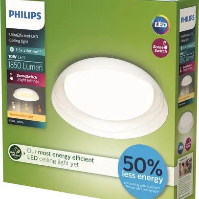 Plafonnier LED Philips Fleta 10W 1850lm 827 Ø350mm blanc 