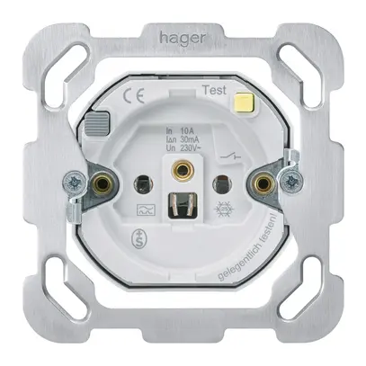 Inserto per presa Hager montaggio F 10A FI 30mA con placca di fissazione 