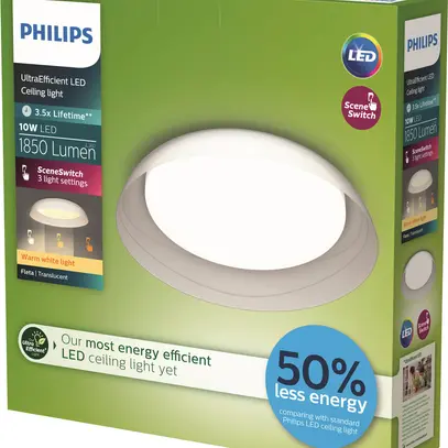 Plafonnier LED Philips Fleta 10W 1850lm 827 Ø350mm transparent 