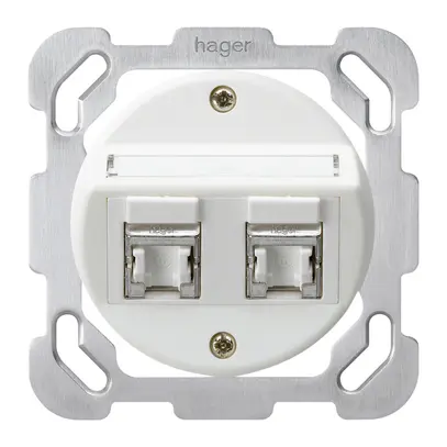 Insert prise ENC basico B cat.6 2×RJ45/s plaque de fixation s.oblique blanc 