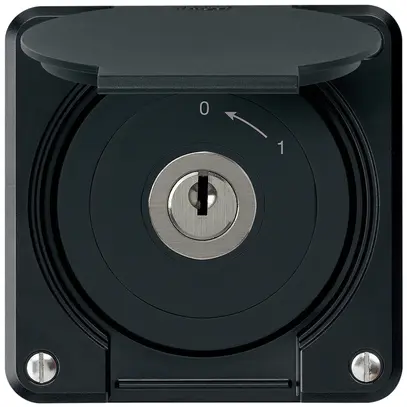 Contatto rotativo a chiave INC robusto IP55 nero con coperchio senza cilindro 1P 