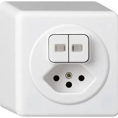 AP-Kombination beleuchtet basico 2×AR/1L+Typ 13 weiss 2 Linsen 