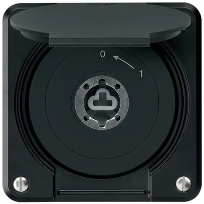 Contatto rotativo a chiave INC robusto IP55 nero con coperchio senza cilindro 2P 