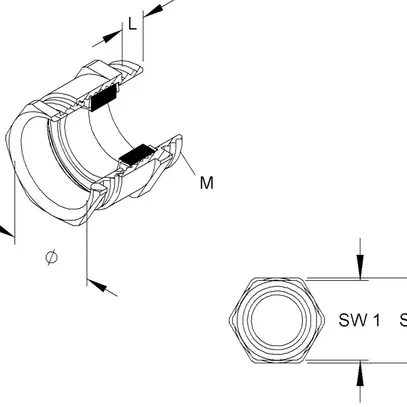 Pressacavo ottone M16 6…8mm filetto corto ampliamento esagonale 