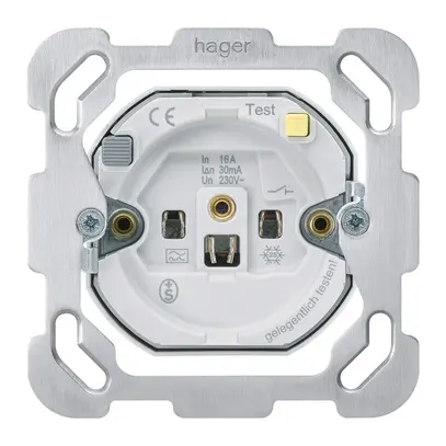 Inserto per presa Hager montaggio F 16A FI 30mA con placca di fissazione 