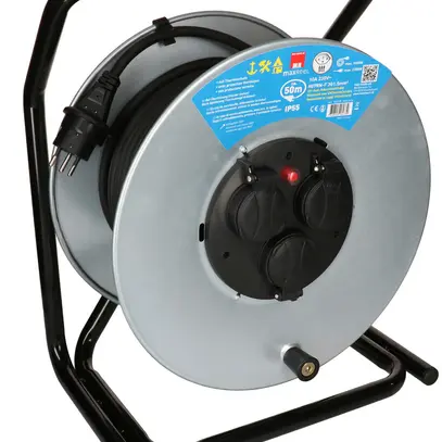 Avvolgicavo MAX HAURI acciaio 230V 10A 3×T13 50m 3×1.5mm² IP55 argento 