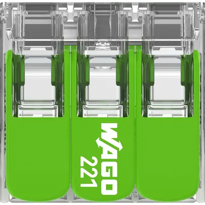 Morsetto di connessione WAGO Green Range 3L 0.5…6mm² con leva ve trasparente 