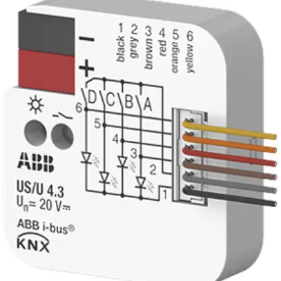 Module entrée/sortie KNX INC ABB US/U4.3 4-canaux 20VDC 40×39×12mm 