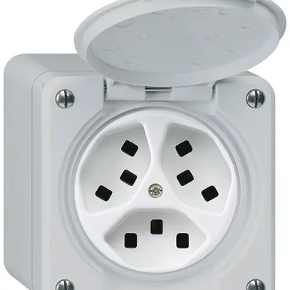 Presa AP Hager robusto, 3×T23, con coperchio Q, gris 