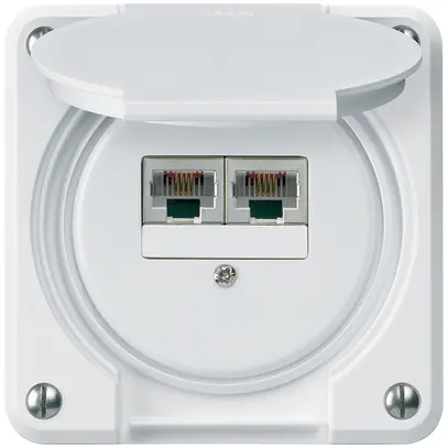 Scatola di raccordo INC robusto IP55 bianco 2×RJ45/s CUC separate p.combinazione 
