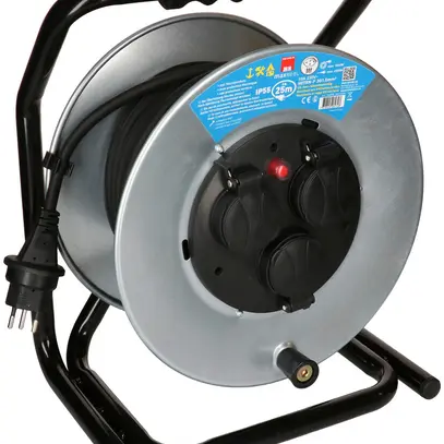 Avvolgicavo MAX HAURI acciaio 230V 10A 3×T13 25m 3×1.5mm² IP55 argento 