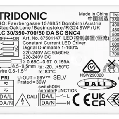 Alimentation LED Tridonic LC 5…30W 59V 350…700mA DALI 127×34×30mm 