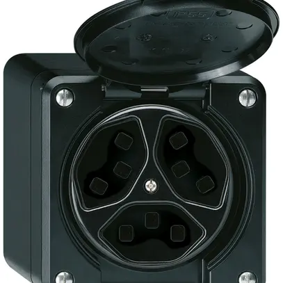 Prise AP Hager robusto, 3×T23, avec clapet Q, noir 