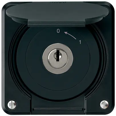 Contatto rotativo a chiave INC robusto IP55 nero con coperchio senza cilindro 1P 