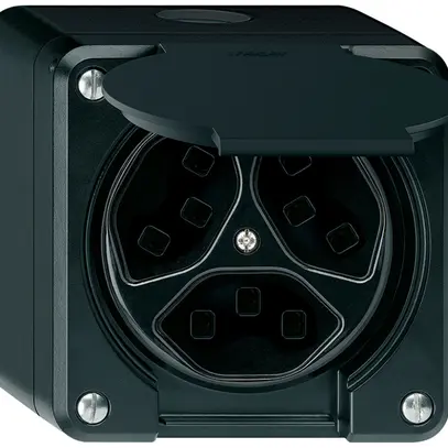 Prise AP Hager robusto, 3×T23, avec clapet Q, noir 