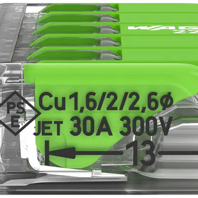Morsetto di connessione WAGO Green Range 5L 0.5…6mm² con leva ve trasparente 