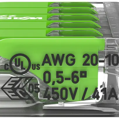 Morsetto di connessione WAGO Green Range 5L 0.5…6mm² con leva ve trasparente 
