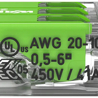 Morsetto di connessione WAGO Green Range 3L 0.5…6mm² con leva ve trasparente 